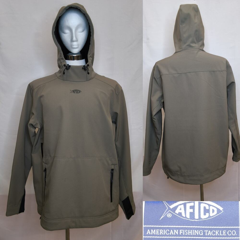 AFTCO Hoodie Men's XL Tan AFTECH Fleece Pullover Fishing Sweatshirt #W4862